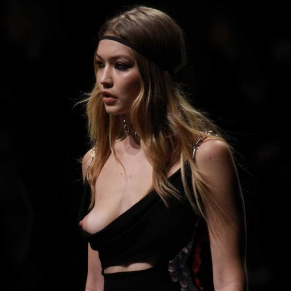 Gigi Hadid on Versace Nipple Slip - Gigi Hadid Wardrobe Malfunction