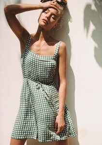 Gingham Panelled Mini Dress Khaki 2.jpg