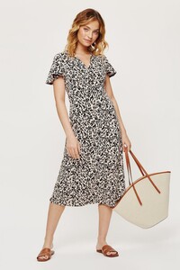 144 Petite Leopard V Neck Button Midi Dress image number 1.jpg