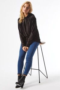 105 Petite Black Rib Velvet Hoodie image number 0.jpg