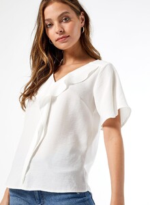 133 Petite White Ruffle Front Top image number 0.jpg
