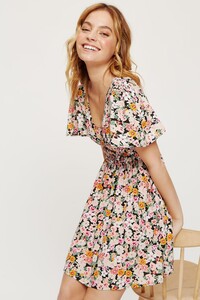 144 Petite Floral Print Shirred Waist Dress  image number 0.jpg