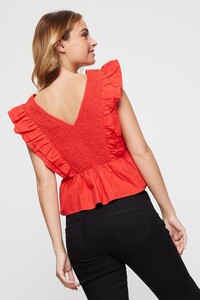 157 Petite Red Poplin Ruffle Top image number 3.jpg