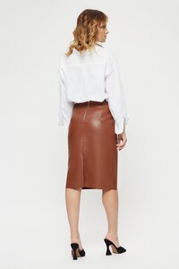 109 Petite Tan PU Midi Skirt image number 2.jpg