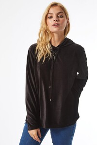 105 Petite Black Rib Velvet Hoodie image number 1.jpg