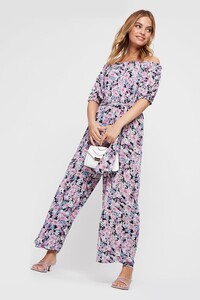 105 Petite Black Multi Floral Bardot Jumpsuit  image number 2.jpg