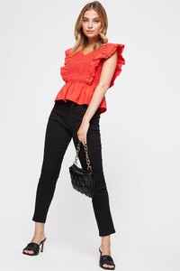 157 Petite Red Poplin Ruffle Top image number 1.jpg