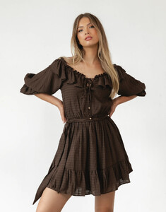 Allery Mini Dress (Brown) - Long Sleeve Mini Dress - Women's Dress - Charcoal Clothing_0006_1.jpg